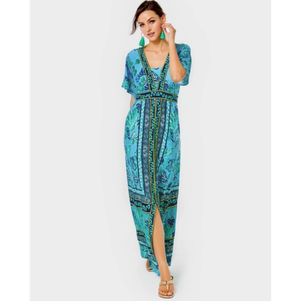 Lilly Pulitzer Ilia Maxi Dress Womens 8 Seabreeze Blue Plant One On You Resort